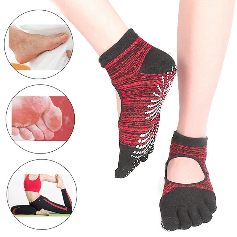 5 Toe Women Cotton Yoga Socks Non Slip Pilates Massage Gym Sport Exercise Soc Mn