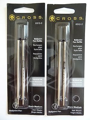 2 Packs Cross Ballpoint Pen Medium Refills Black 8513-2 New - Sealed