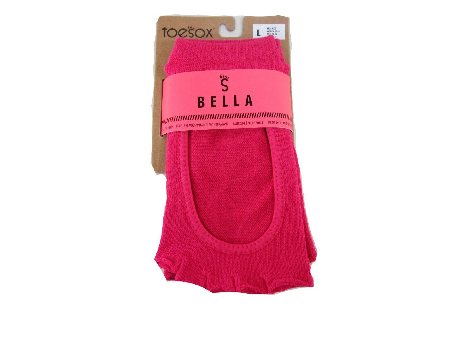 Toesox Women's Bella Grip Pilates Barre Socks,non Slip,fuchsia,large 11-13,new
