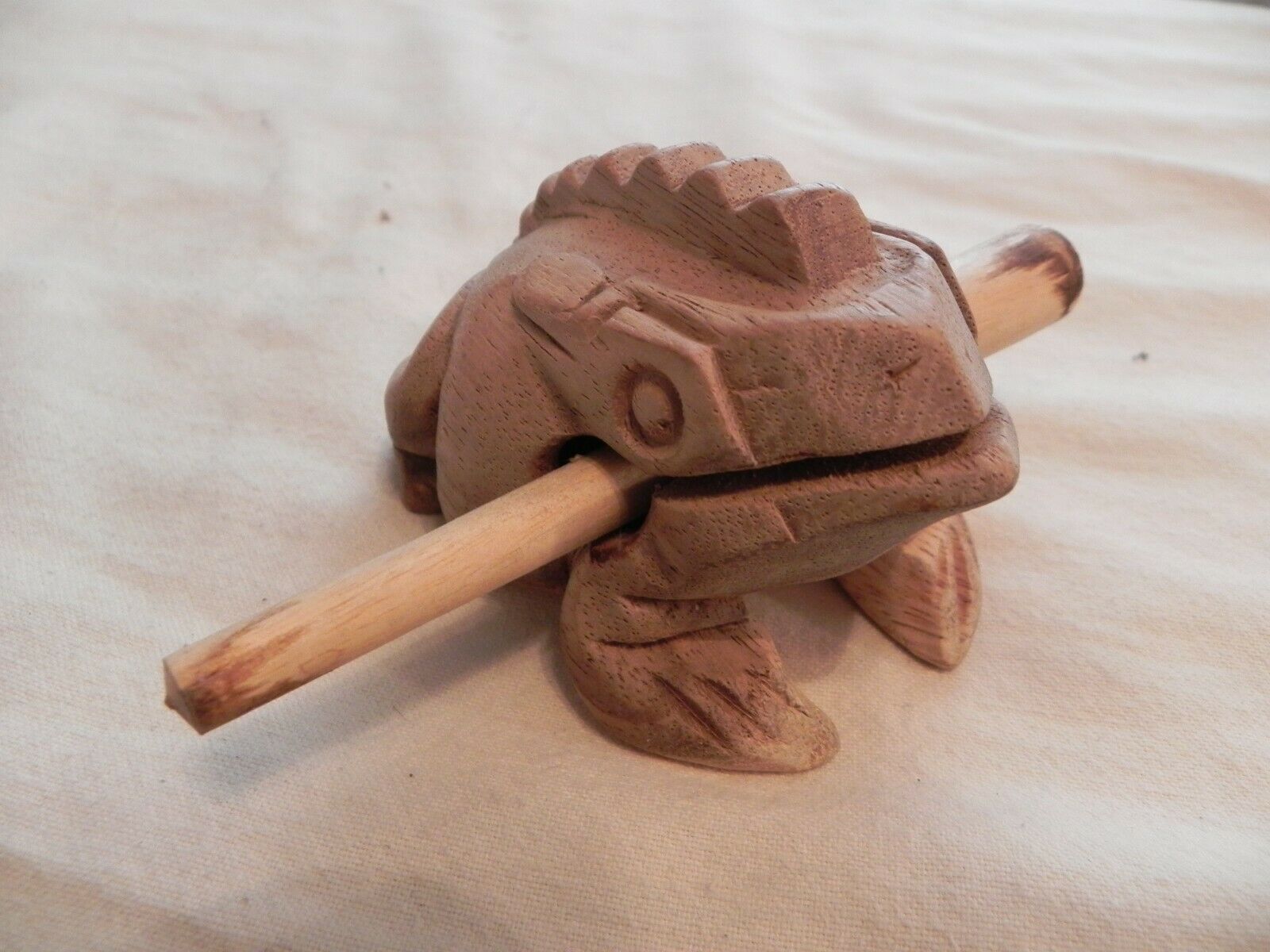 Vintage Wooden Lucky Frog Craoking Instrument, Hand Carved