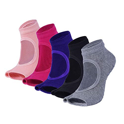 5 Pairs Yoga Socks Non Slip Skid Pilates Ballet Dance Barre Socks With Grips For