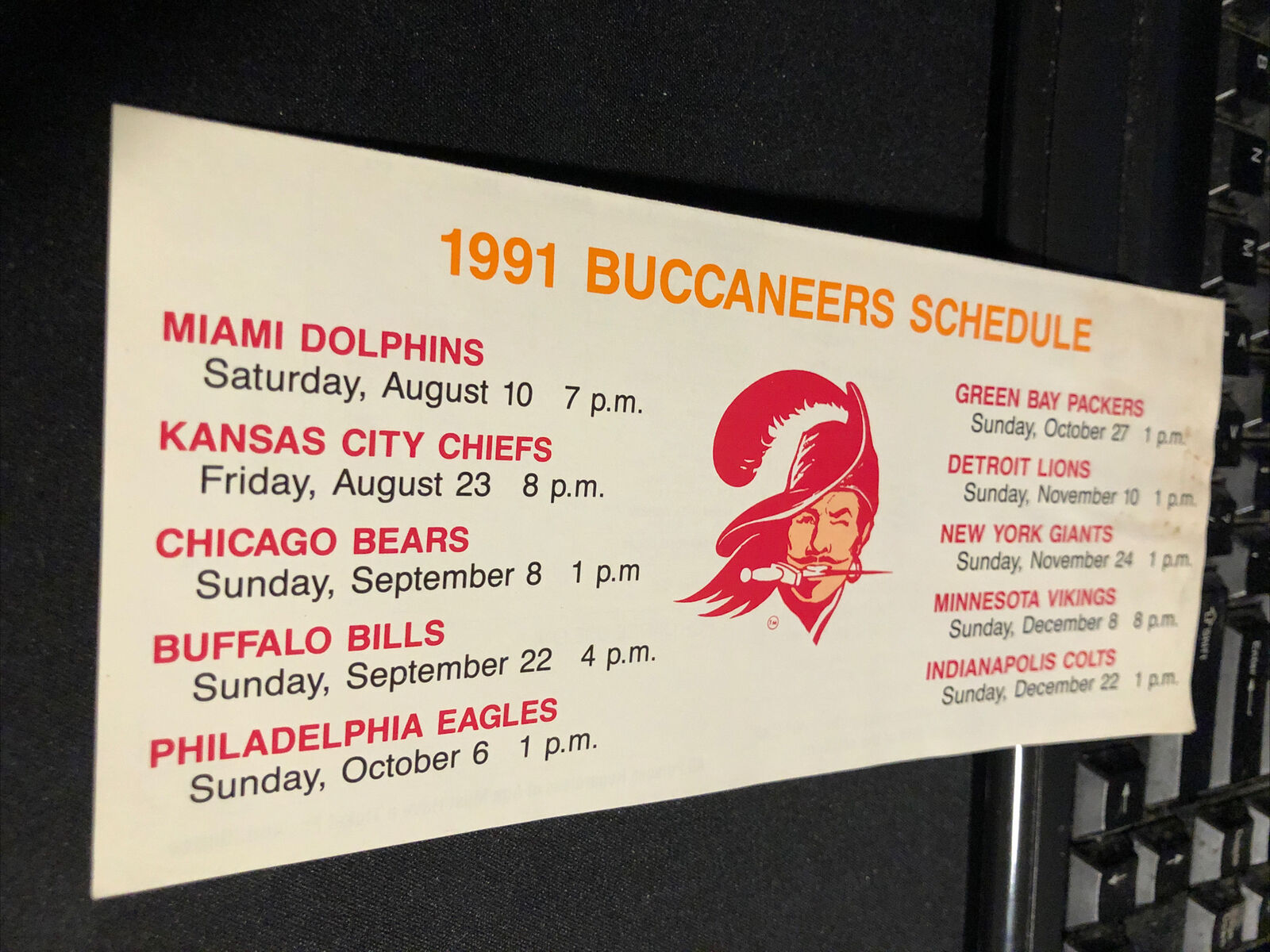 1991 Tampa Bay Buccaneers Football 3 1/2”x8” Schedule & Ticket Order Form