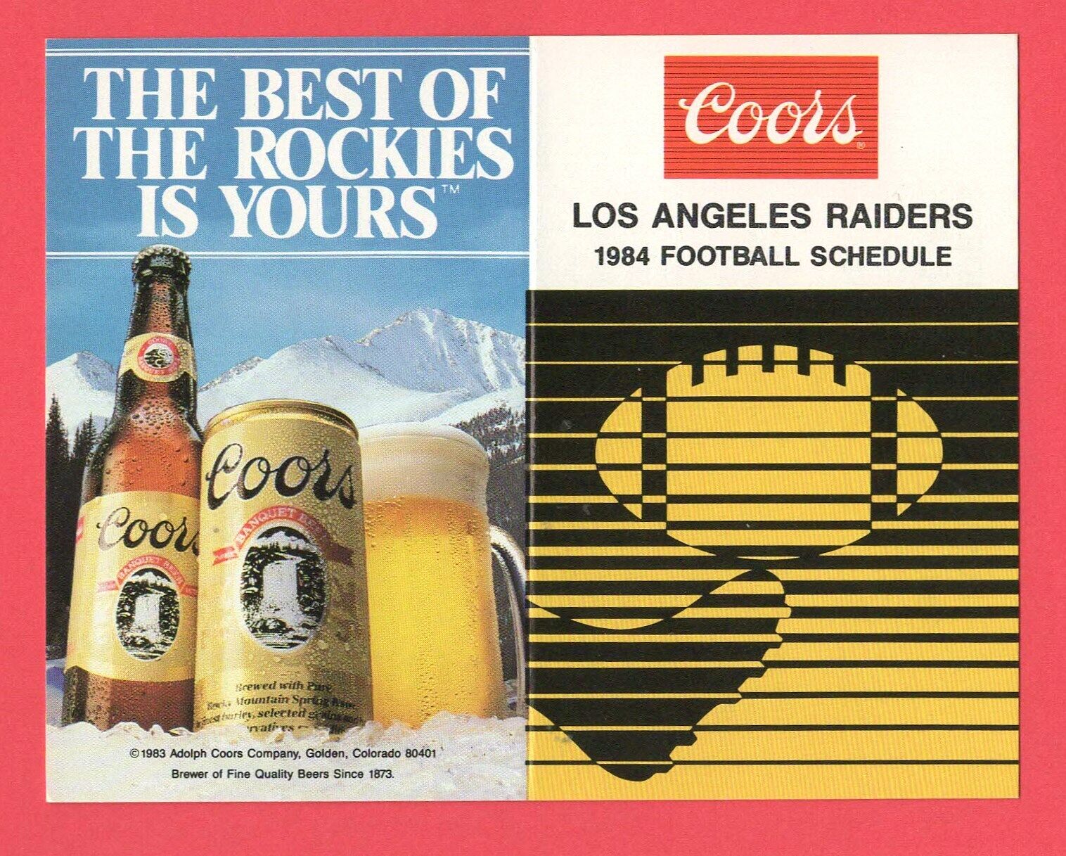 Nfl Football 1984 Los Angeles Raiders Pocket Schedule Coors