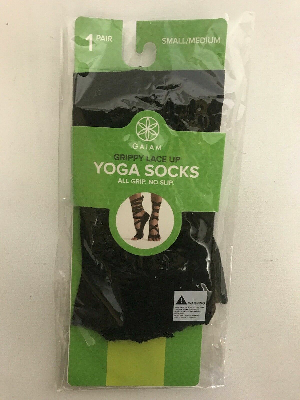Gaiam Grippy Lace Up Yoga Socks- 1 Pair- Small/medium- New