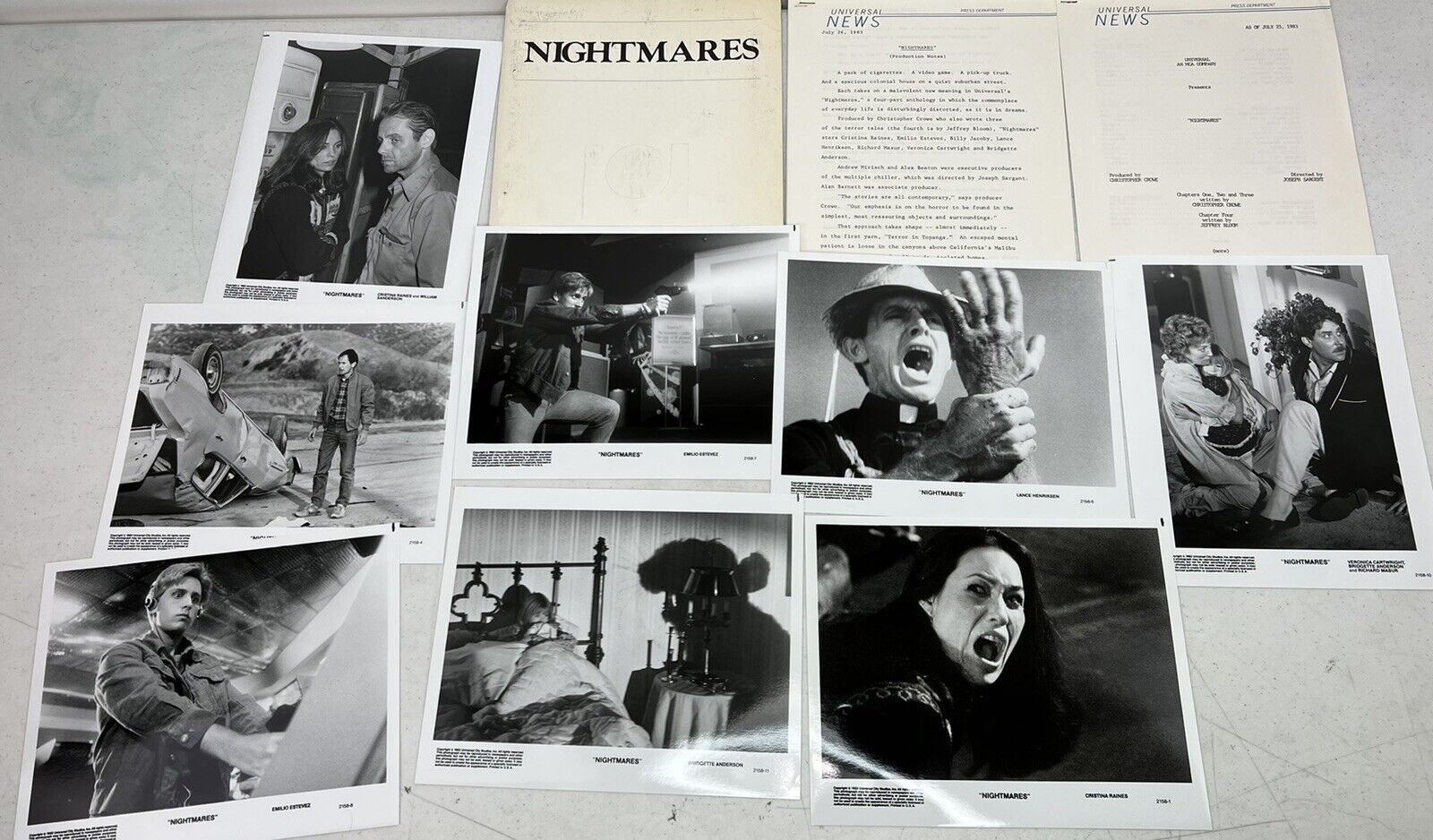 1983 Nightmares Horror Movie Press Kit Emilio Estevez 8 Photos 2 Packets