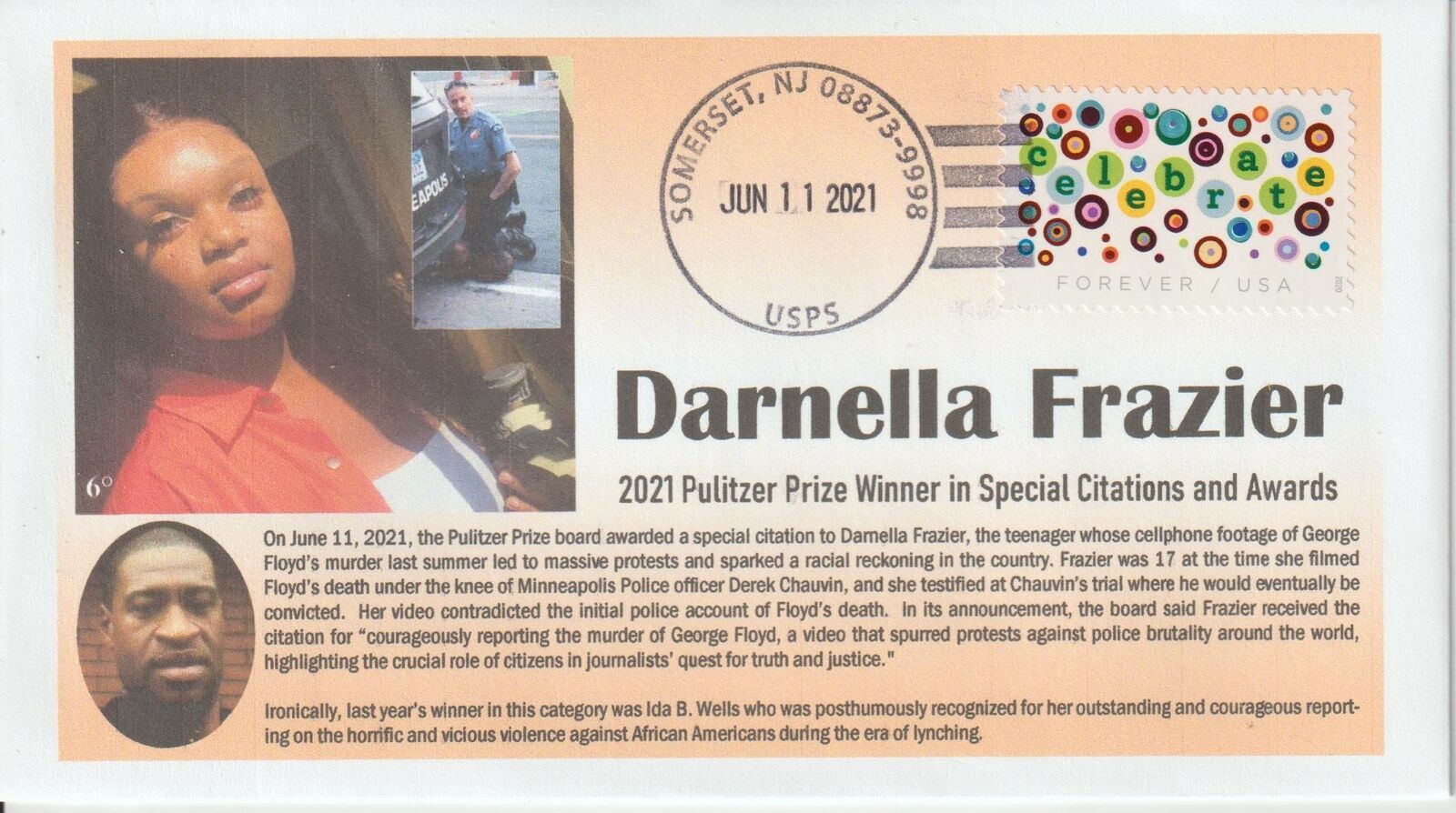 6° Cachets Pulitzer Prize 2021 Darnella Frazier For Special Citations And Awards