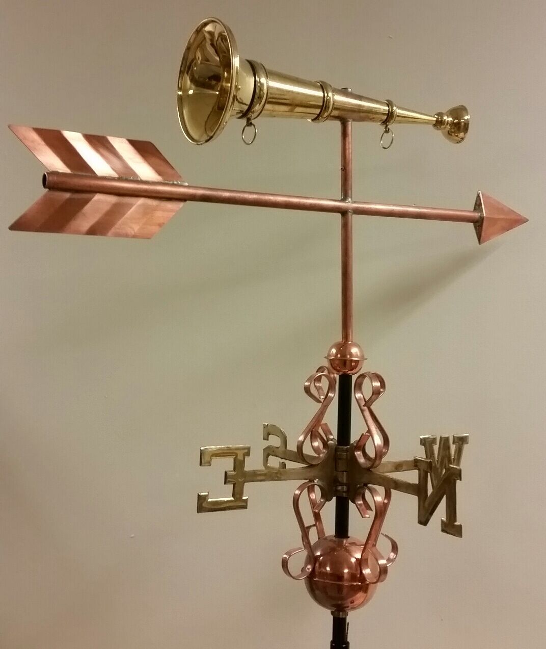 Beautiful  Unique Custom Trumpet/horn Copper Weathervane, Complete  + Mount
