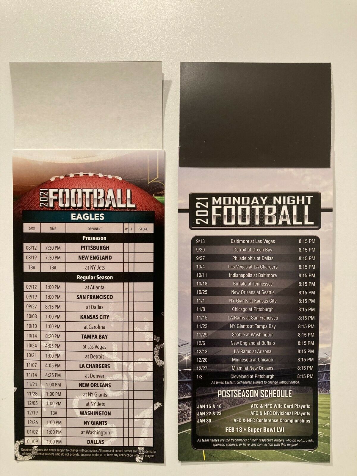 Nfl 2021 Philadelphia Eagles Magnet Schedule  Dates & Times+monday Night Games