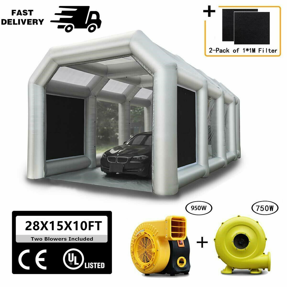 28x15x10ft Inflatable Spray Booth Paint Tent Mobile Portable Car Workstation