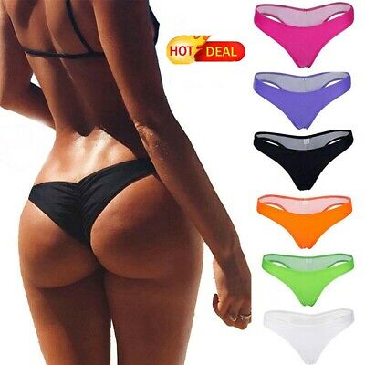 New Women Sexy Bikini Triangle Thong Bottom Brazilian V Cheeky Ruched Swimwear