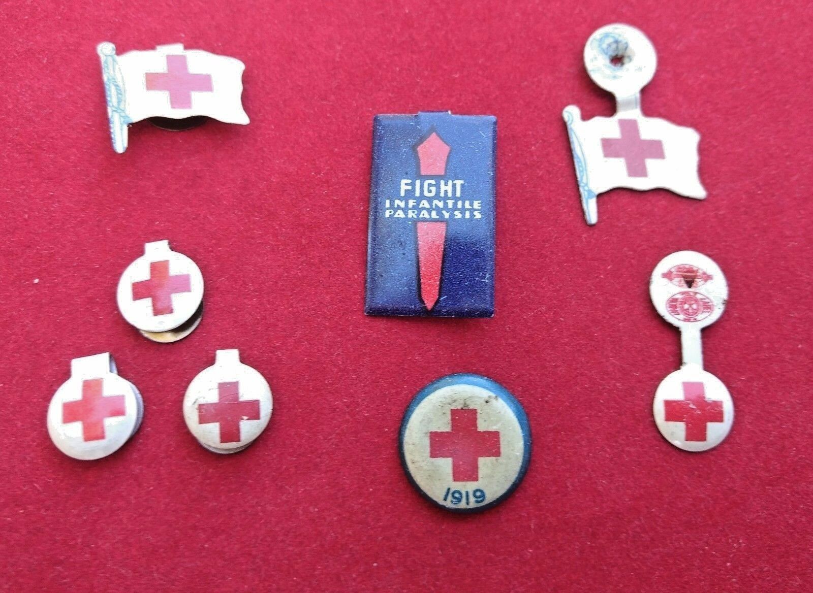 1919 Red Cross Pins Lot Of (8) Vintage Fight Infantile Paralysis Lapel Pinbacks