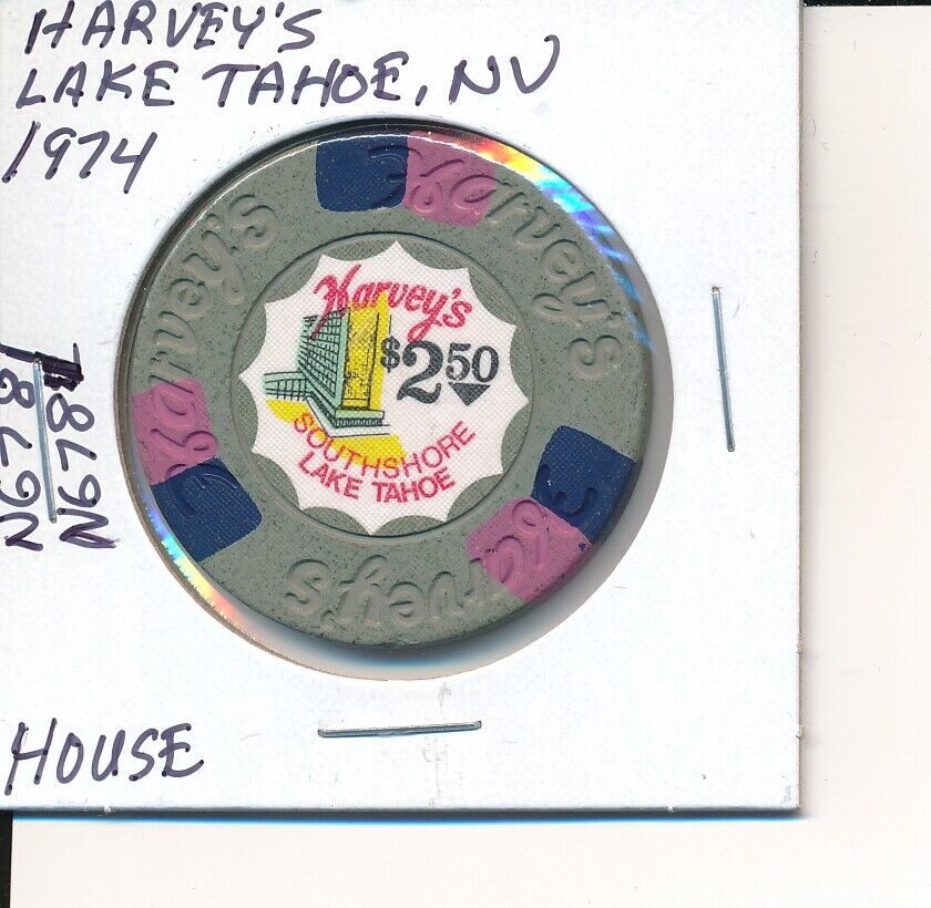 $2.50 Casino Chip -harvey's Lake Tahoe Nv 1974 House #n6781 Lrg $ On Wheel L@@k!